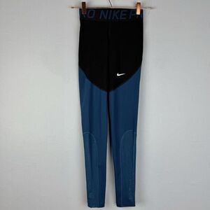 Nike Pro Womens Black Blue Compression‎ Workout Leggings Running Pants Size XS